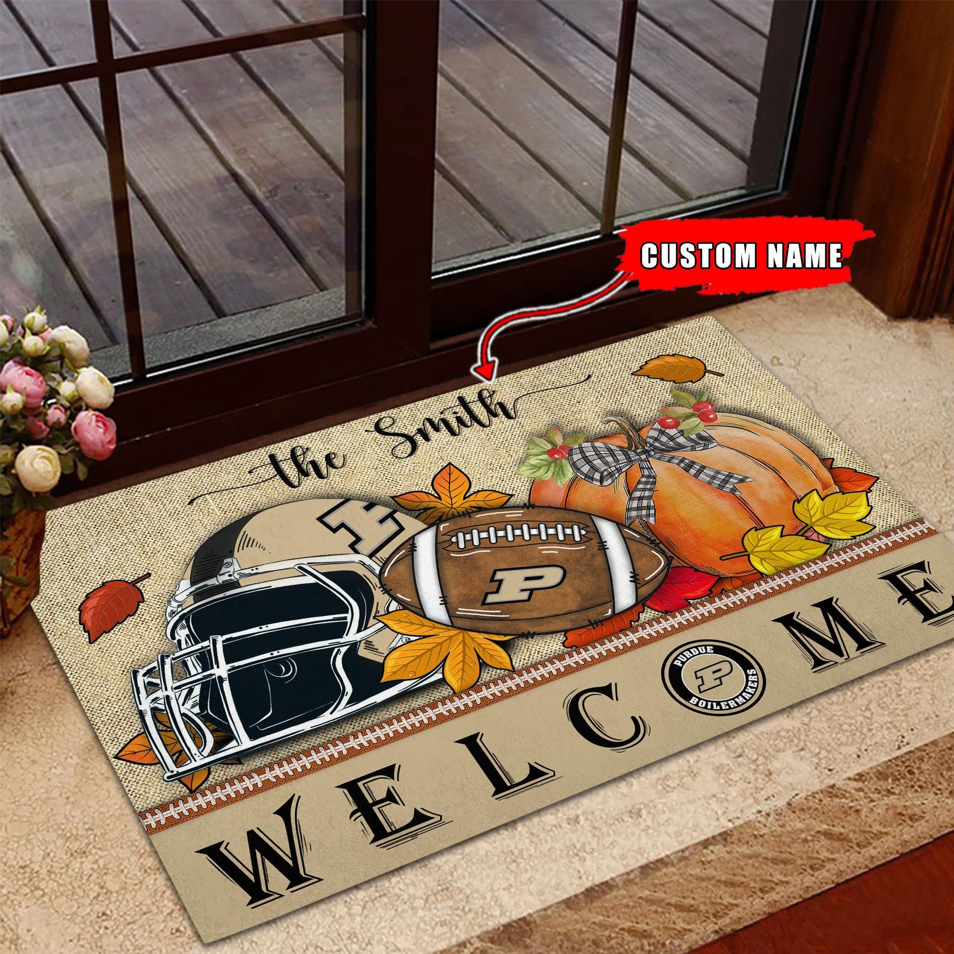NCAA61-Purdue Boilermakers Welcome Fall Football Doormat - Custom name