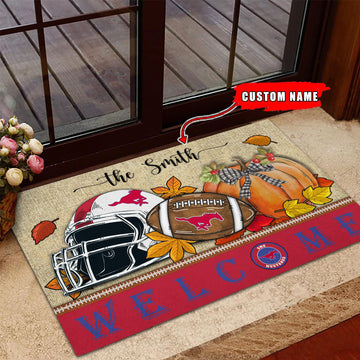 NCAA64-SMU Mustangs Welcome Fall Football Doormat - Custom name
