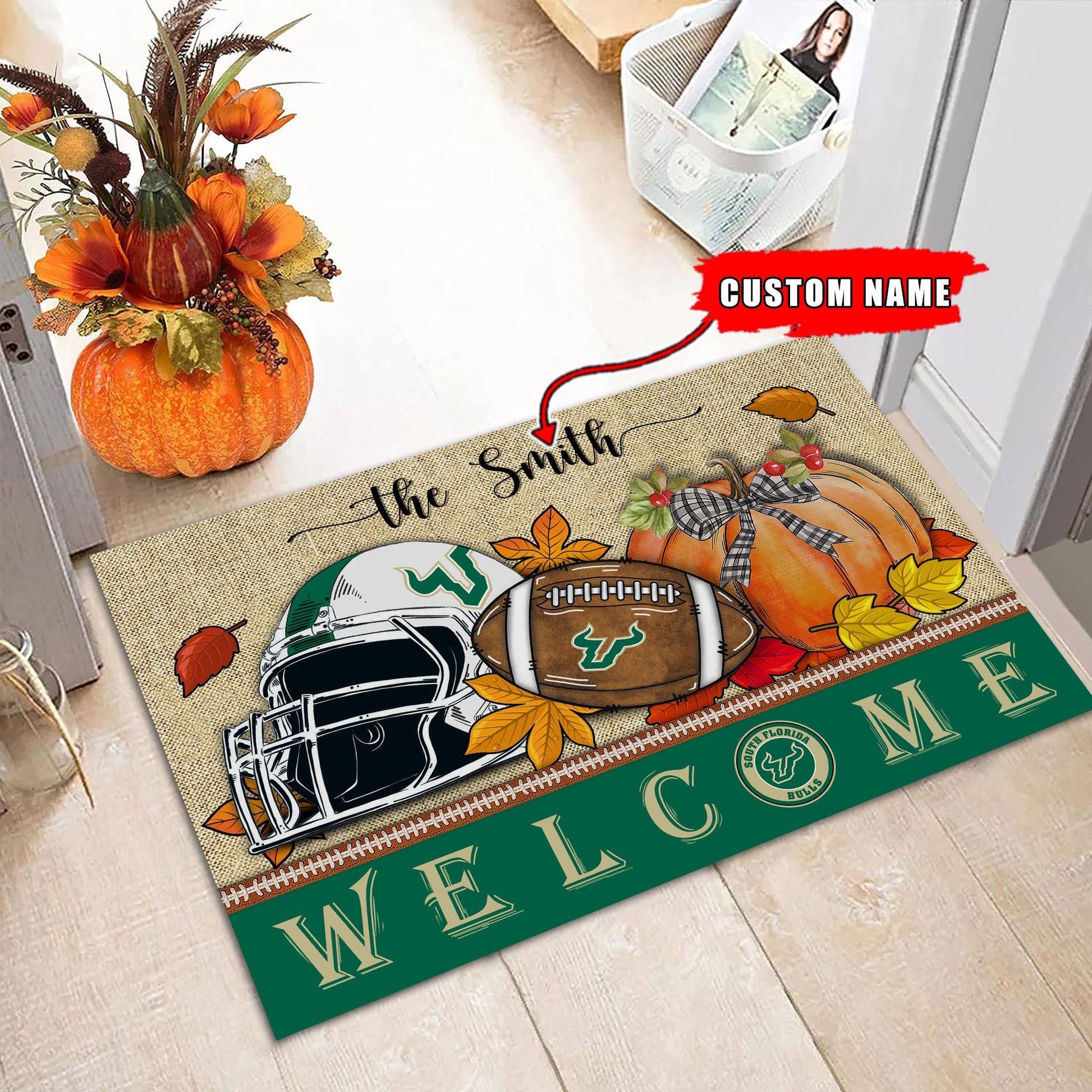 NCAA65-South Florida Bulls Welcome Fall Football Doormat - Custom name