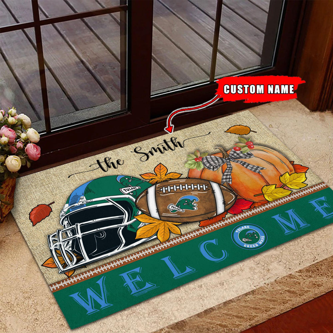 NCAA70-Tulane Green Wave Welcome Fall Football Doormat - Custom name