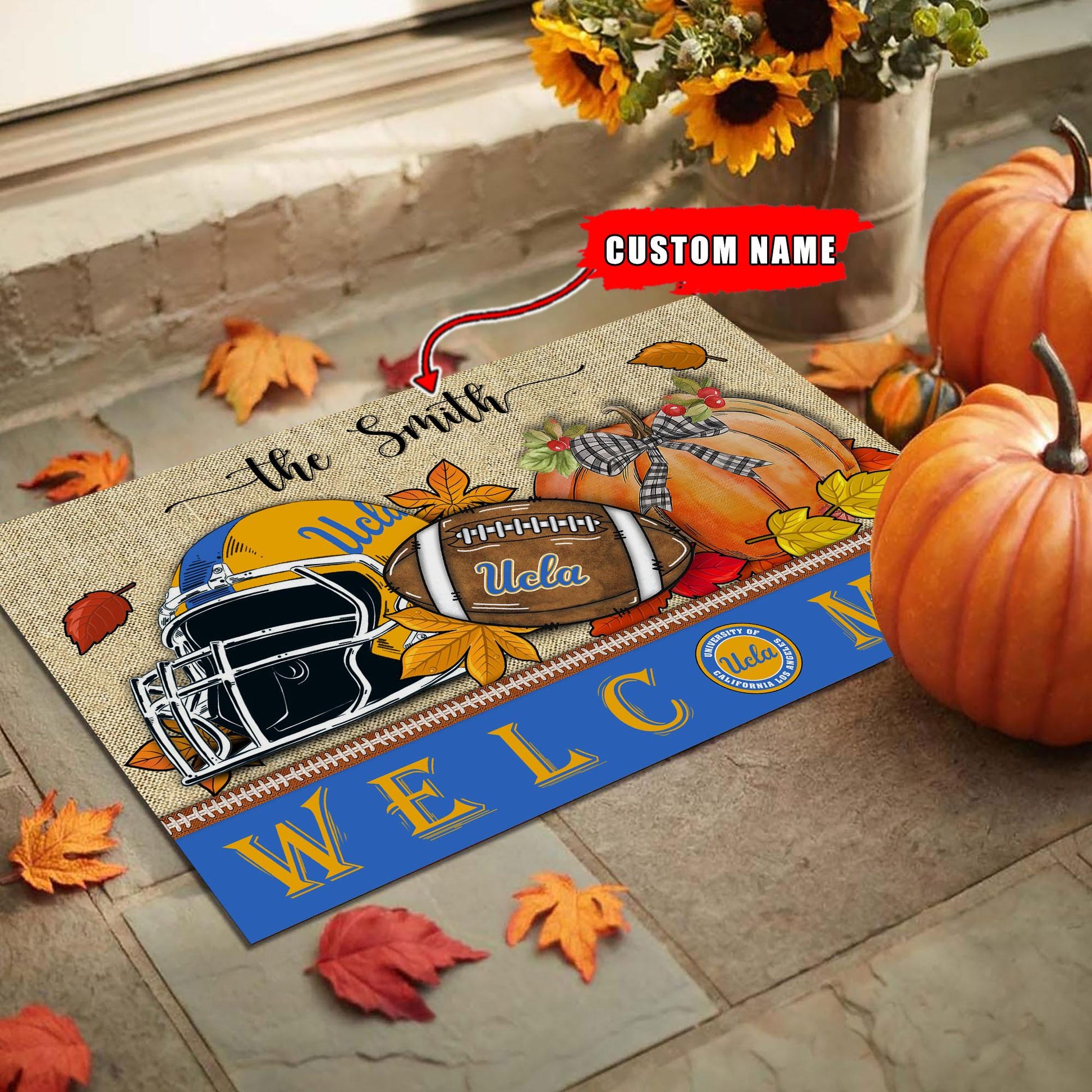NCAA71-UCLA Welcome Fall Football Doormat - Custom name