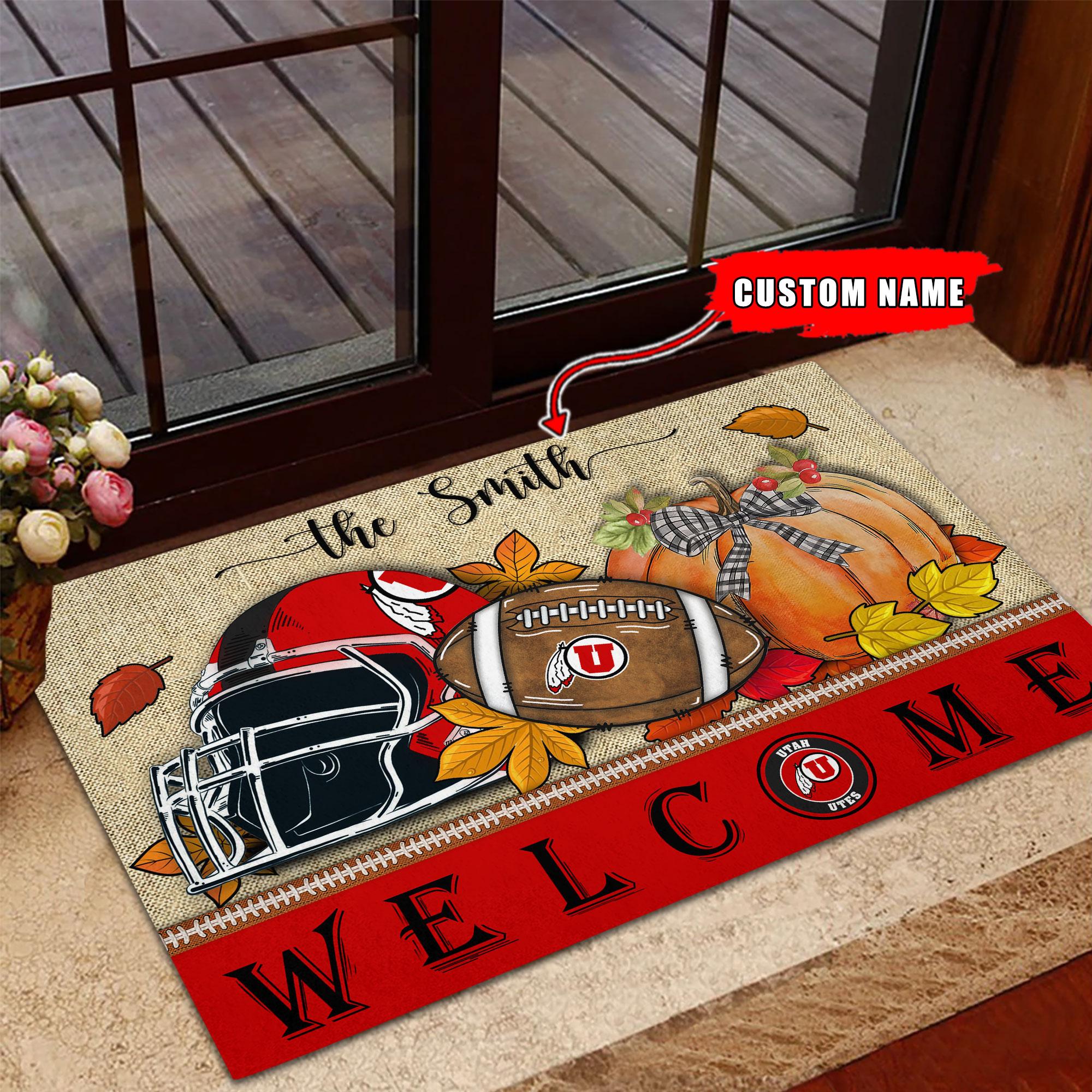 NCAA73-Utah Utes Welcome Fall Football Doormat - Custom name