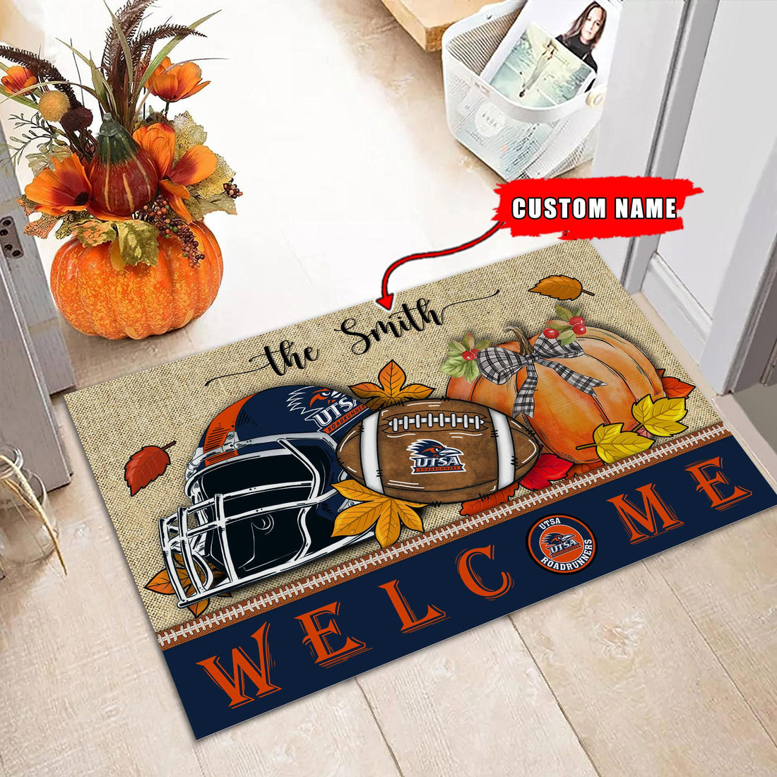 NCAA74-UTSA Roadrunners Welcome Fall Football Doormat - Custom name