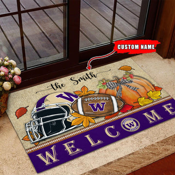 NCAA78-Washington Huskies Welcome Fall Football Doormat - Custom name