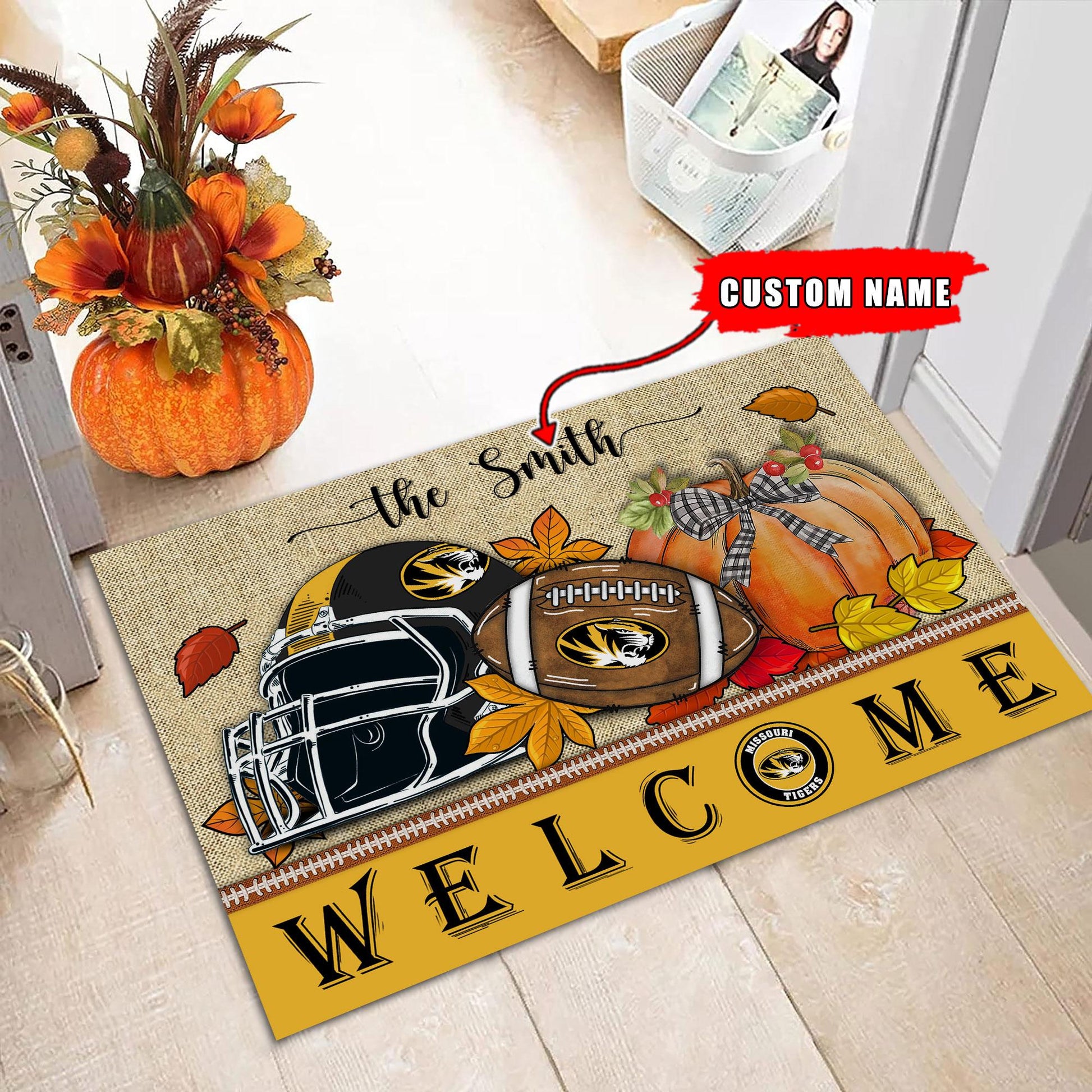 NCAA83-Missouri Tigers Welcome Fall Football Doormat - Custom name