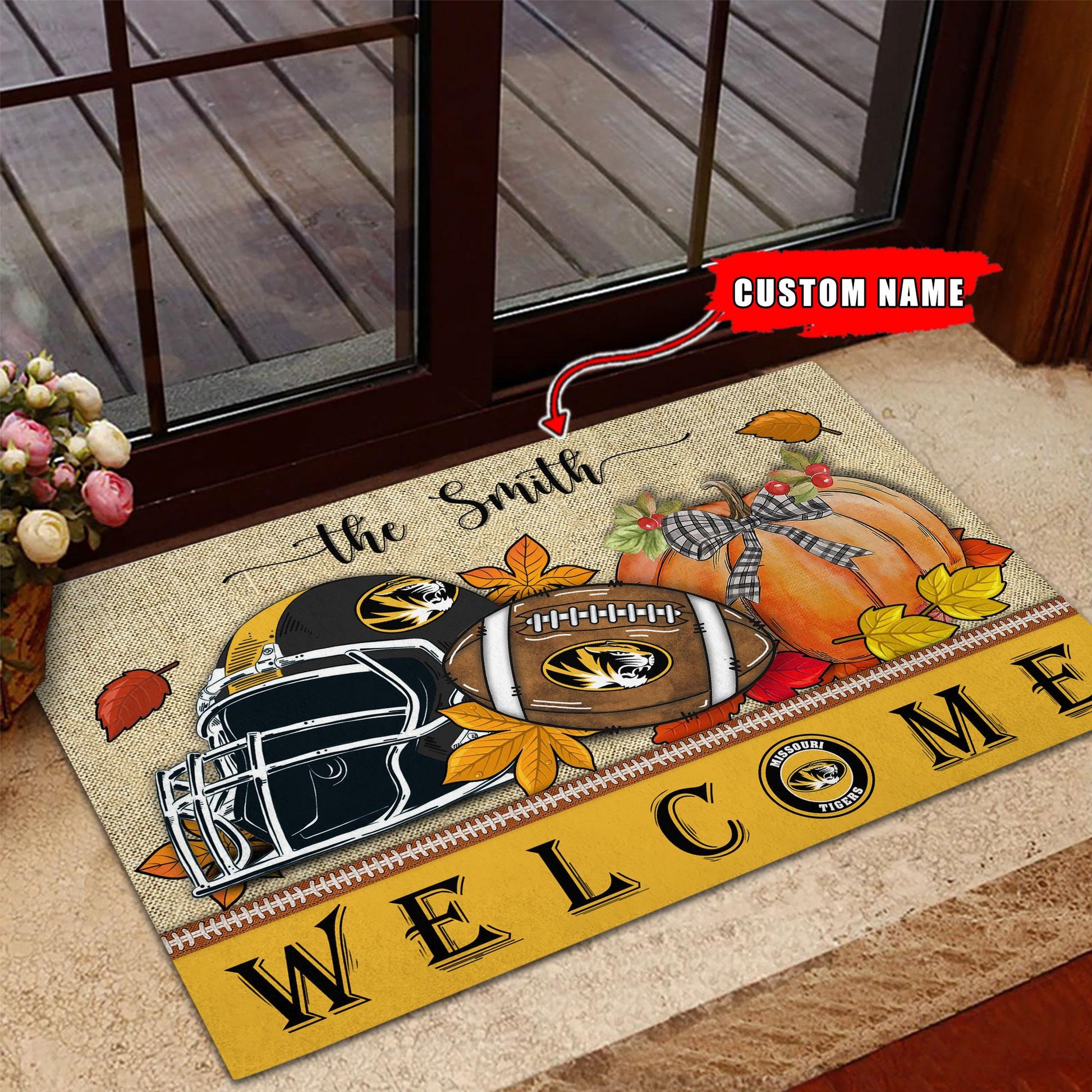 NCAA83-Missouri Tigers Welcome Fall Football Doormat - Custom name