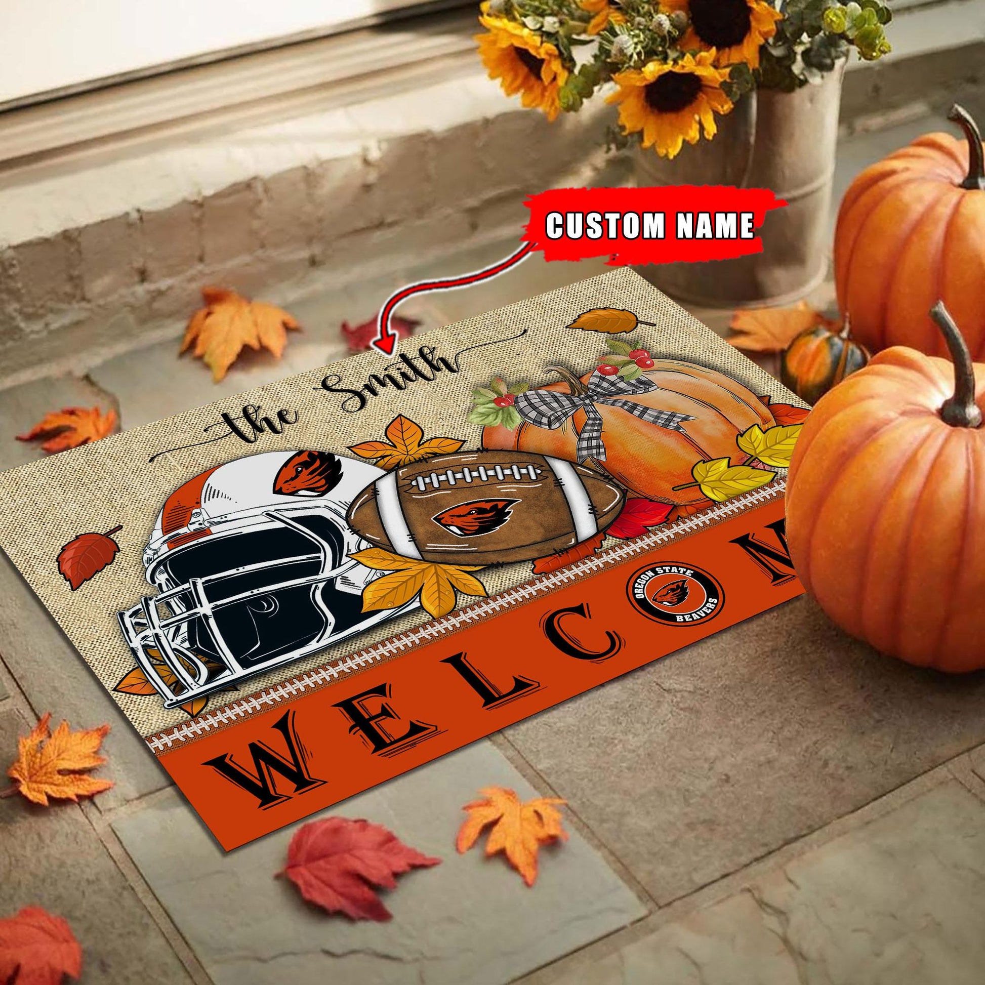 NCAA84-Oregon State Beavers Welcome Fall Football Doormat - Custom name