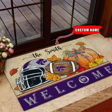 NCAA88-Kansas State Wildcats Welcome Fall Football Doormat - Custom name