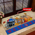 NCAA89-Kansas Jayhawks Welcome Fall Football Doormat - Custom name