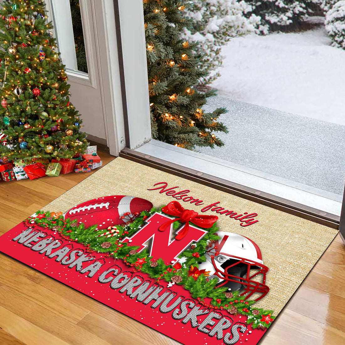 Nebraska Cornhuskers Doormat Personalized Your Name, Sport Team Doormat, Christmas Gifts For Football Fan, Home Decor ETHY-52726