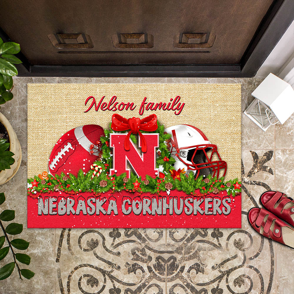 Nebraska Cornhuskers Doormat Personalized Your Name, Sport Team Doormat, Christmas Gifts For Football Fan, Home Decor ETHY-52726
