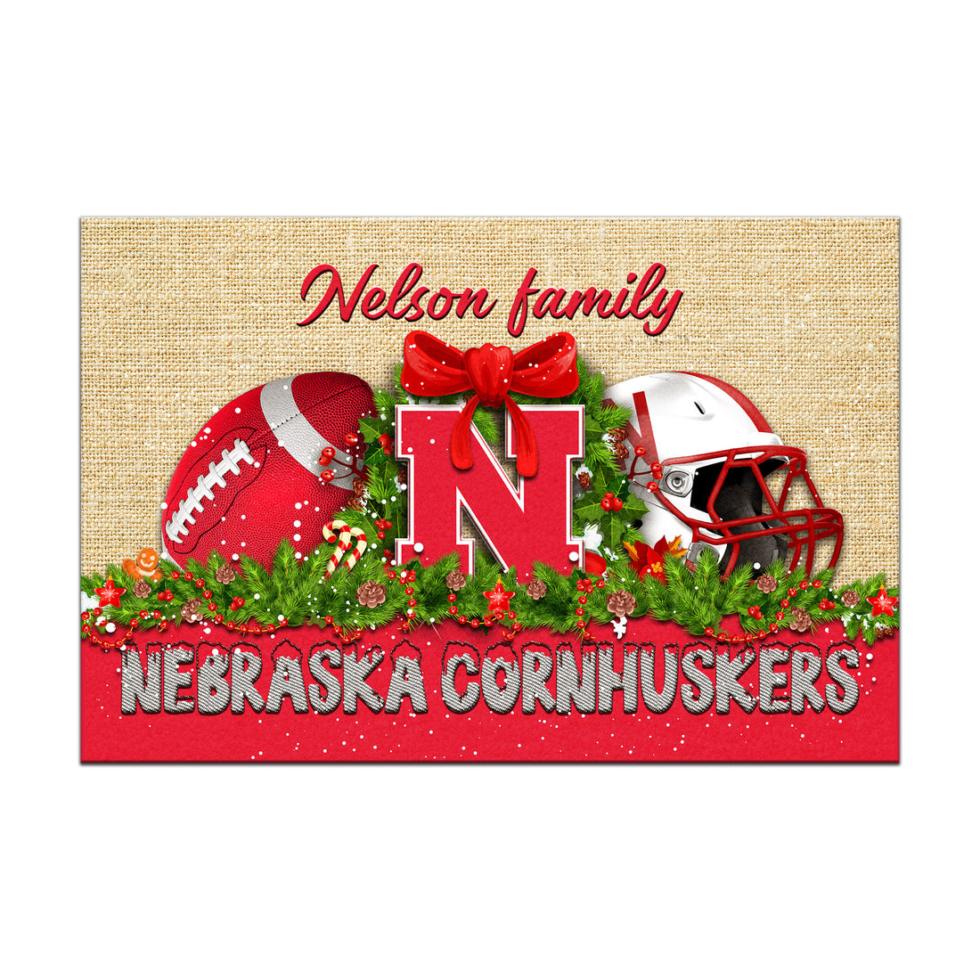 Nebraska Cornhuskers Doormat Personalized Your Name, Sport Team Doormat, Christmas Gifts For Football Fan, Home Decor ETHY-52726