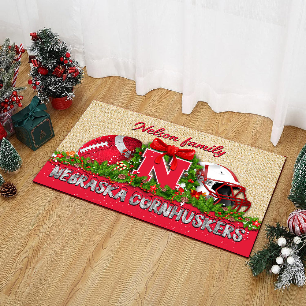 Nebraska Cornhuskers Doormat Personalized Your Name, Sport Team Doormat, Christmas Gifts For Football Fan, Home Decor ETHY-52726