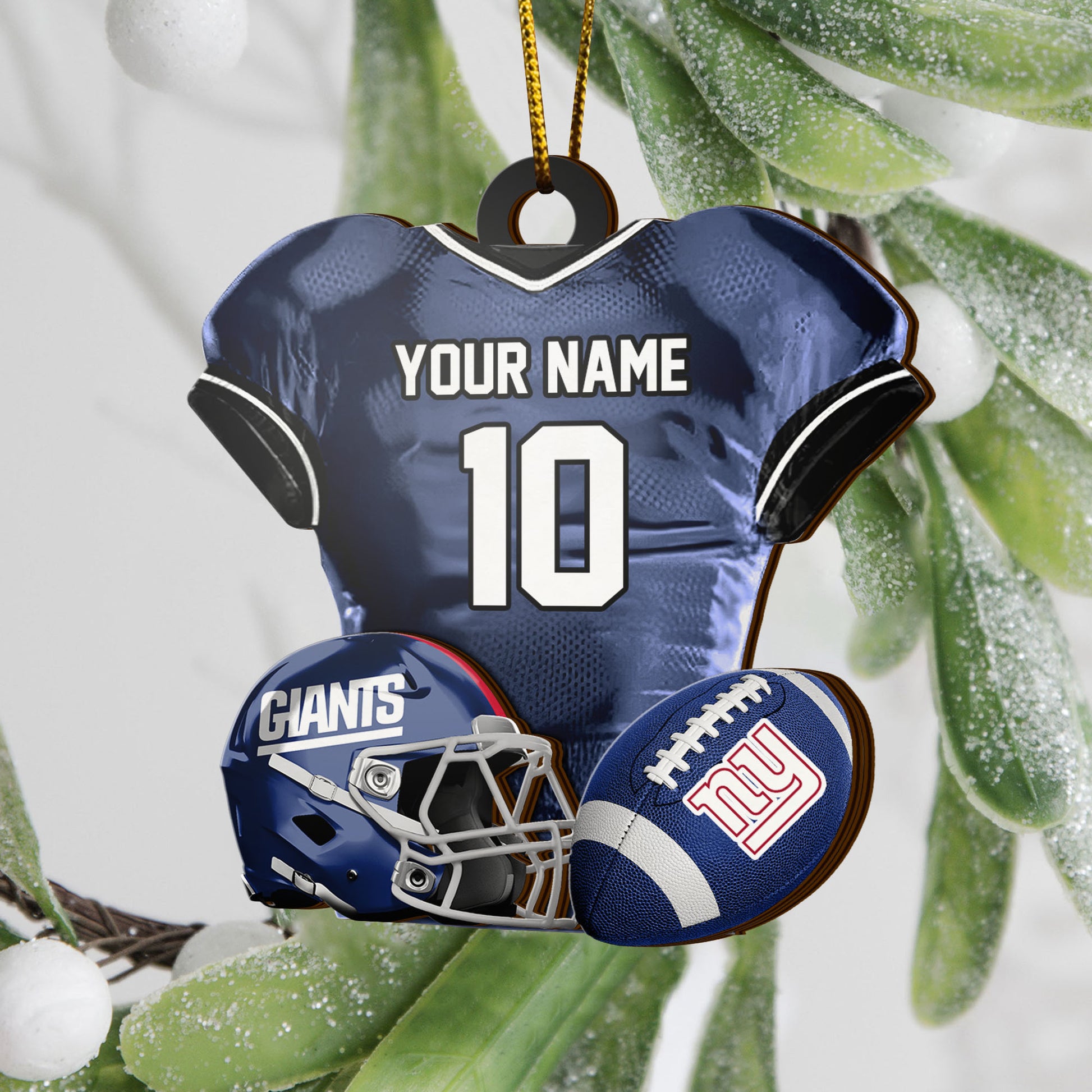 New York Giants 2 Layered Piece Wooden Ornament Custom Name And Number, Sport Team Ornament, Sport Gifts ETRG-52175