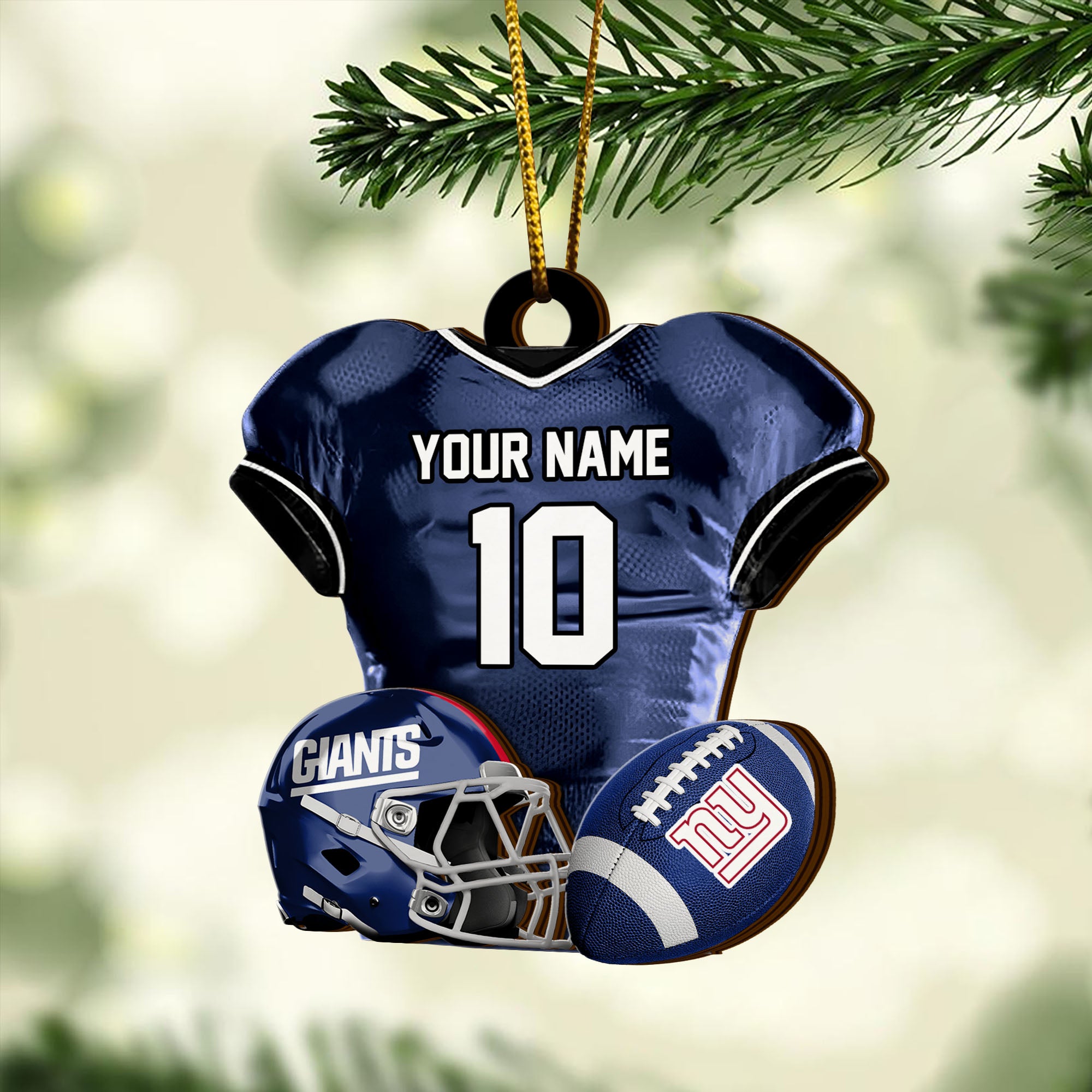 New York Giants 2 Layered Piece Wooden Ornament Custom Name And Number, Sport Team Ornament, Sport Gifts ETRG-52175