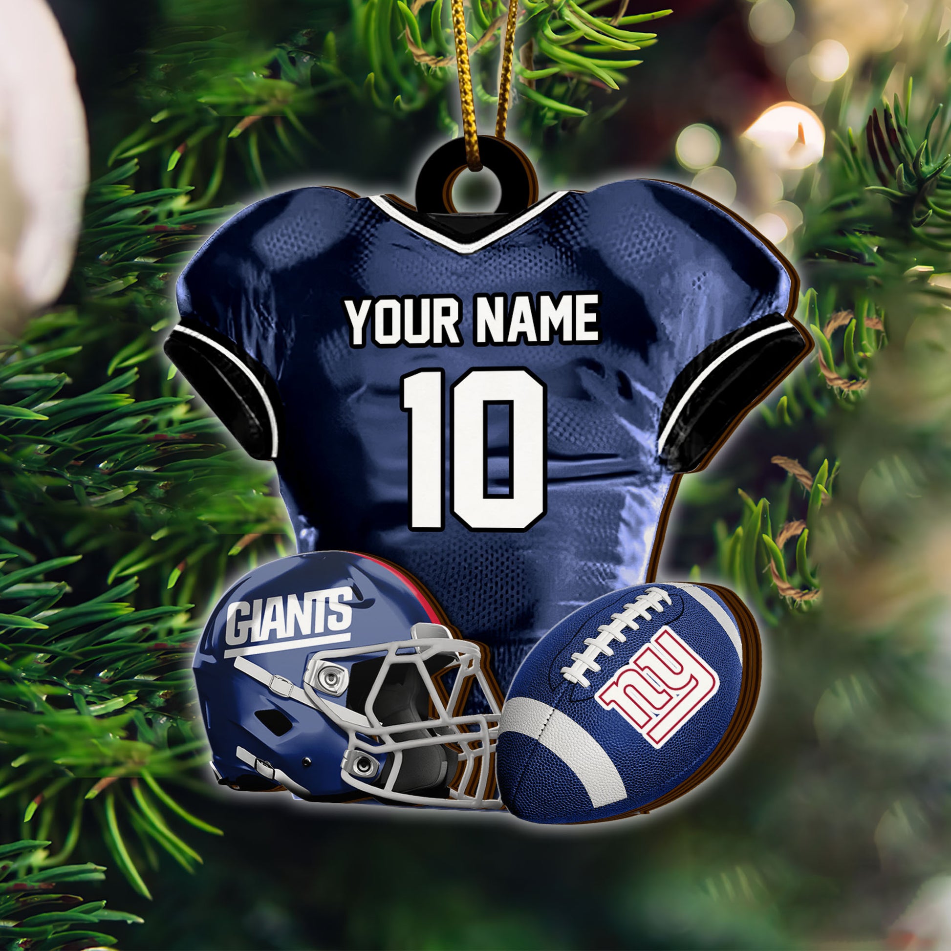 New York Giants 2 Layered Piece Wooden Ornament Custom Name And Number, Sport Team Ornament, Sport Gifts ETRG-52175