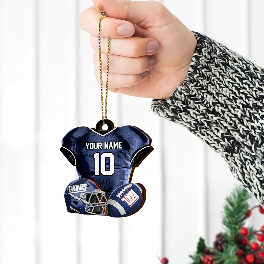 New York Giants 2 Layered Piece Wooden Ornament Custom Name And Number, Sport Team Ornament, Sport Gifts ETRG-52175