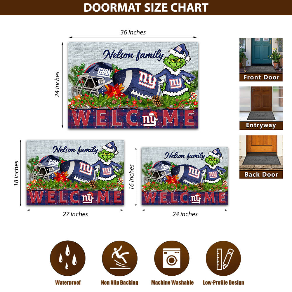 New York Giants Football Team Doormat Personalized Your Family Name, Sport And Grinch Doormat, Football Lovers Gifts, Home Decorations ETHY-53152