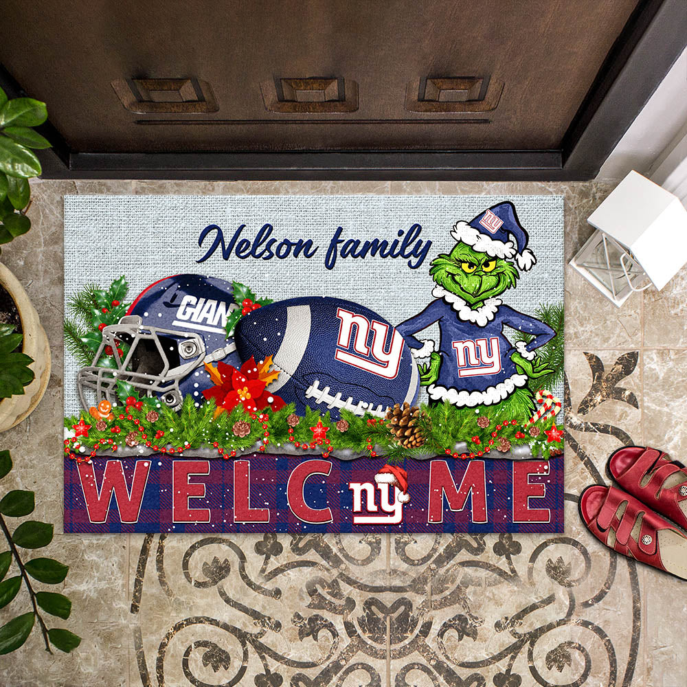 New York Giants Football Team Doormat Personalized Your Family Name, Sport And Grinch Doormat, Football Lovers Gifts, Home Decorations ETHY-53152