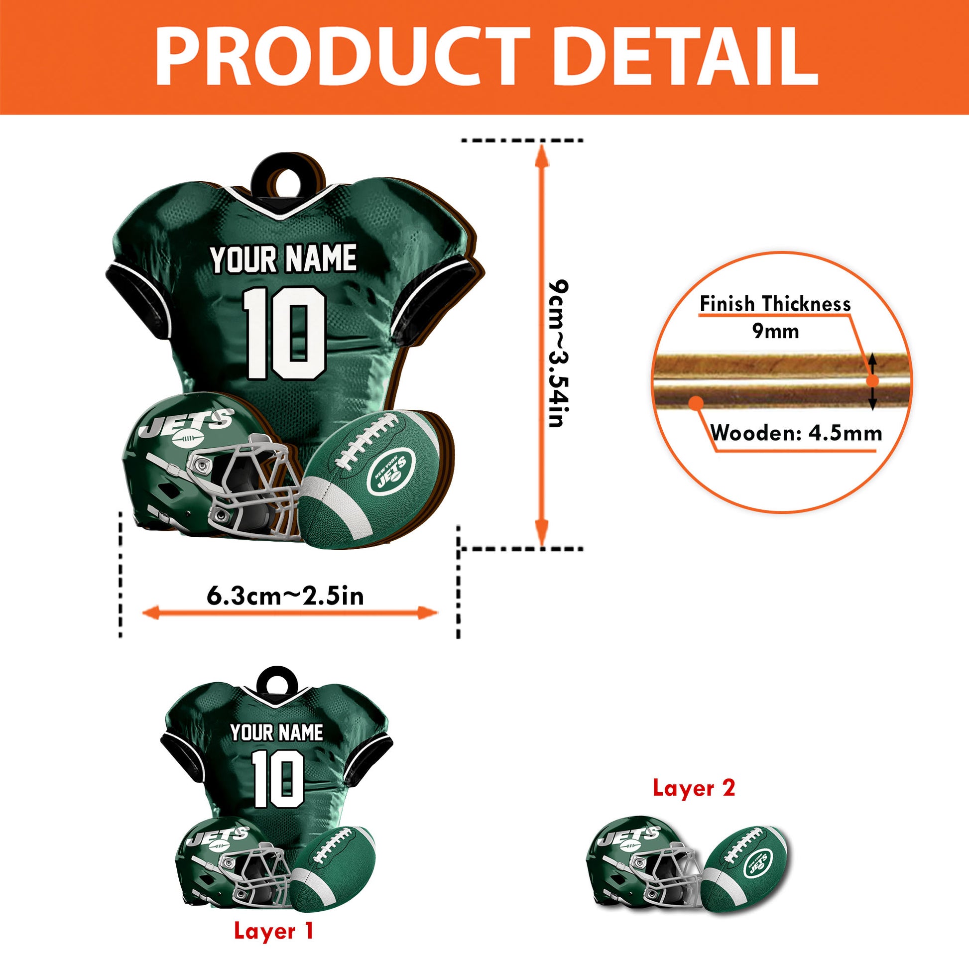 New York Jets 2 Layered Piece Wooden Ornament Custom Name And Number, Sport Team Ornament, Sport Gifts ETRG-52175