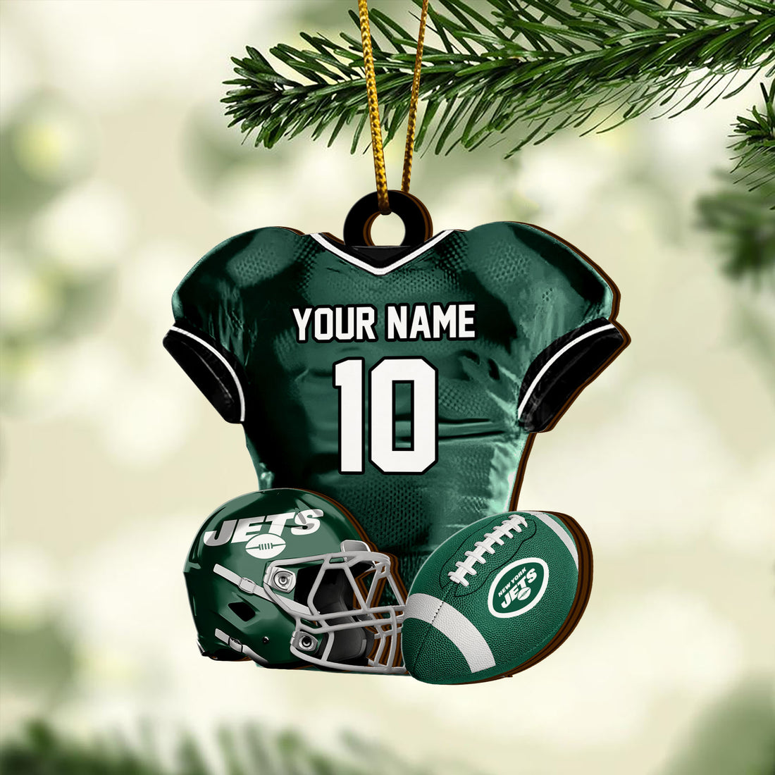 New York Jets 2 Layered Piece Wooden Ornament Custom Name And Number, Sport Team Ornament, Sport Gifts ETRG-52175