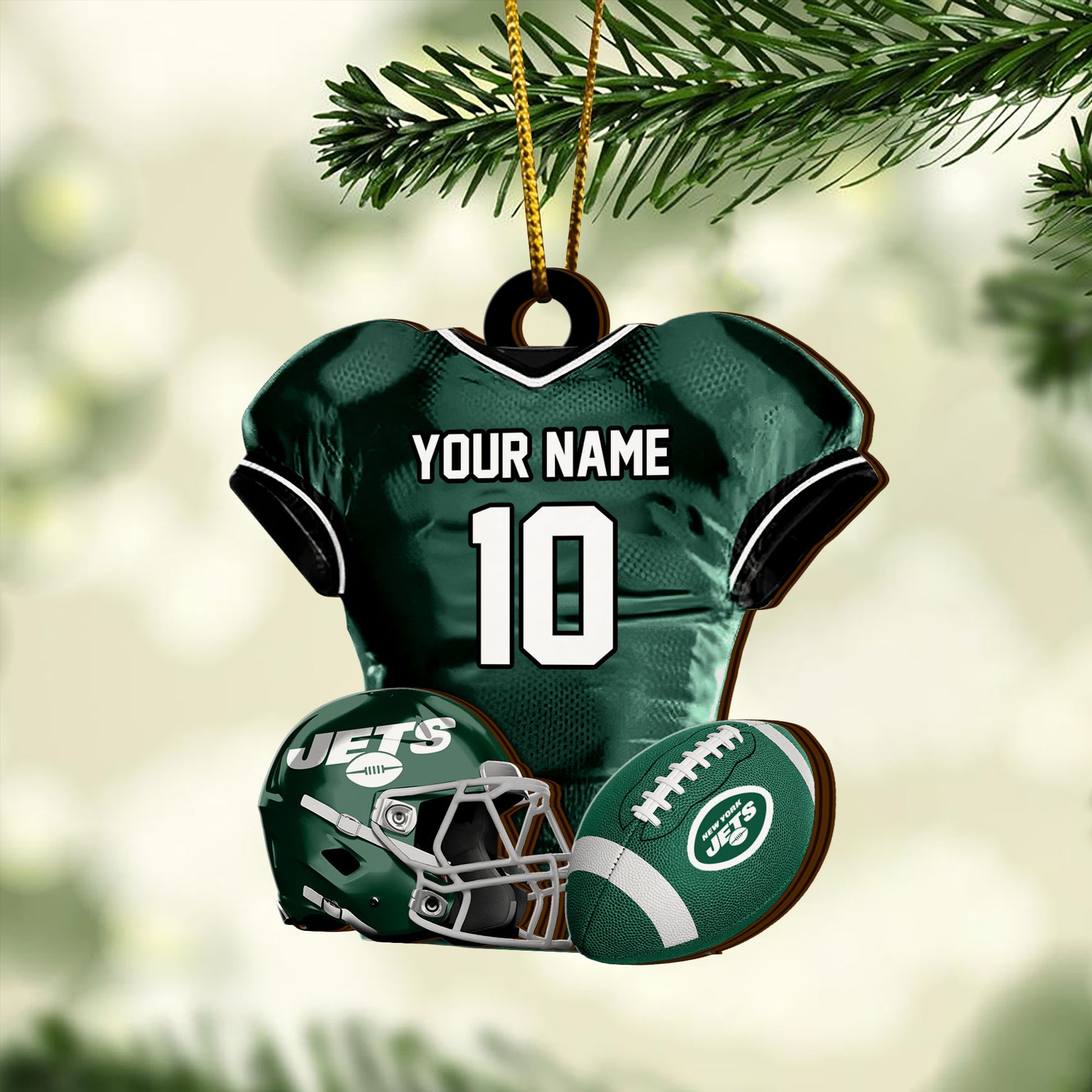 New York Jets 2 Layered Piece Wooden Ornament Custom Name And Number, Sport Team Ornament, Sport Gifts ETRG-52175