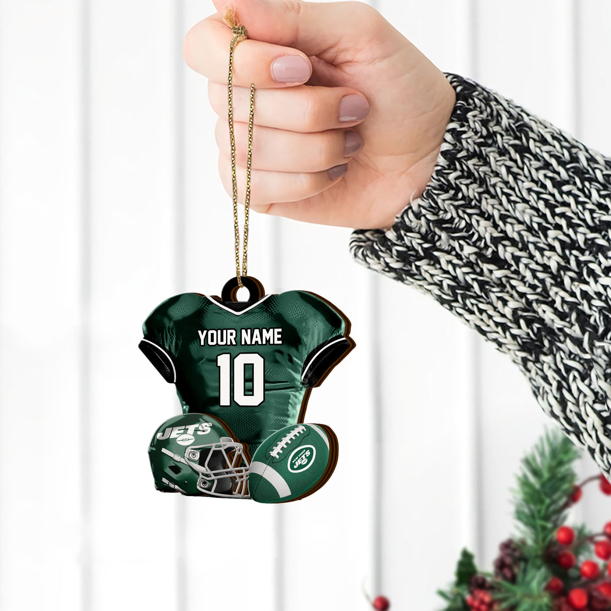 New York Jets 2 Layered Piece Wooden Ornament Custom Name And Number, Sport Team Ornament, Sport Gifts ETRG-52175