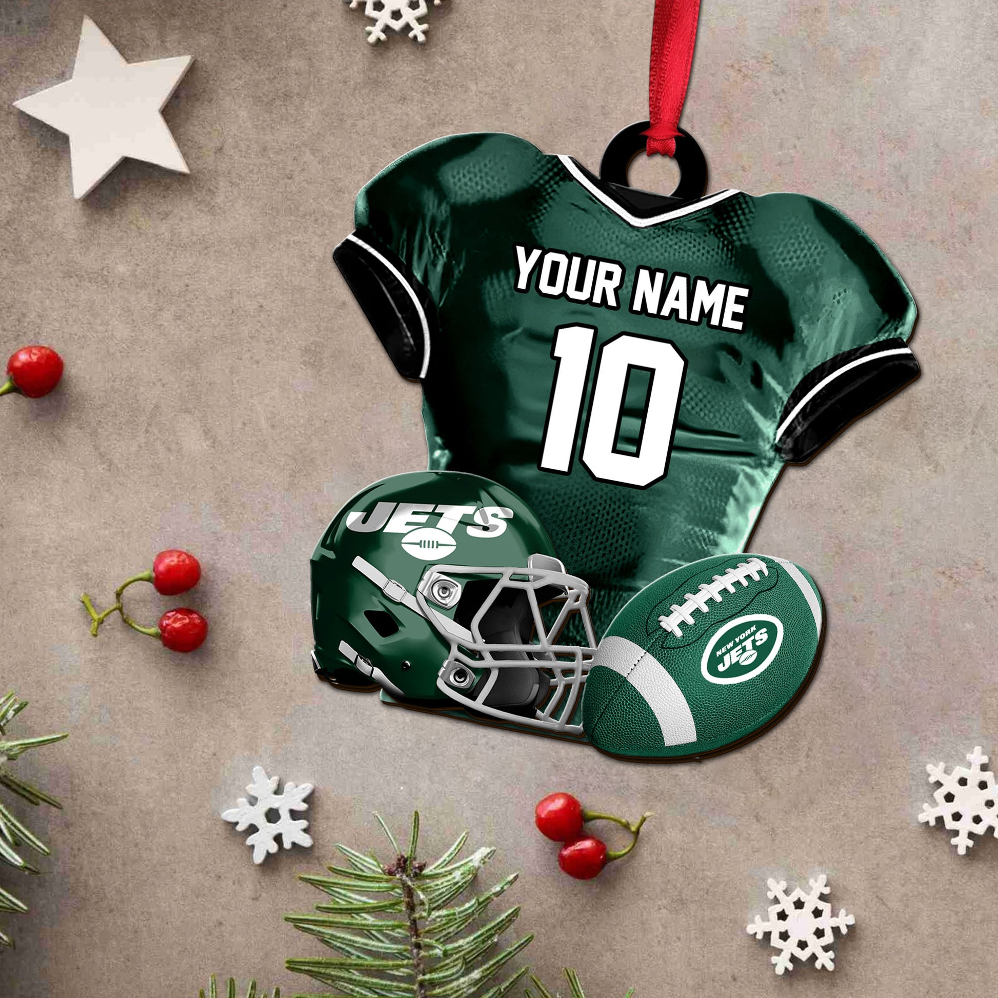 New York Jets 2 Layered Piece Wooden Ornament Custom Name And Number, Sport Team Ornament, Sport Gifts ETRG-52175