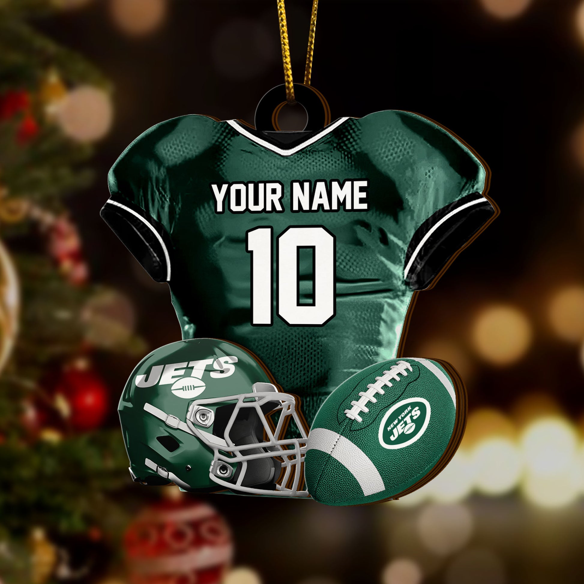 New York Jets 2 Layered Piece Wooden Ornament Custom Name And Number, Sport Team Ornament, Sport Gifts ETRG-52175
