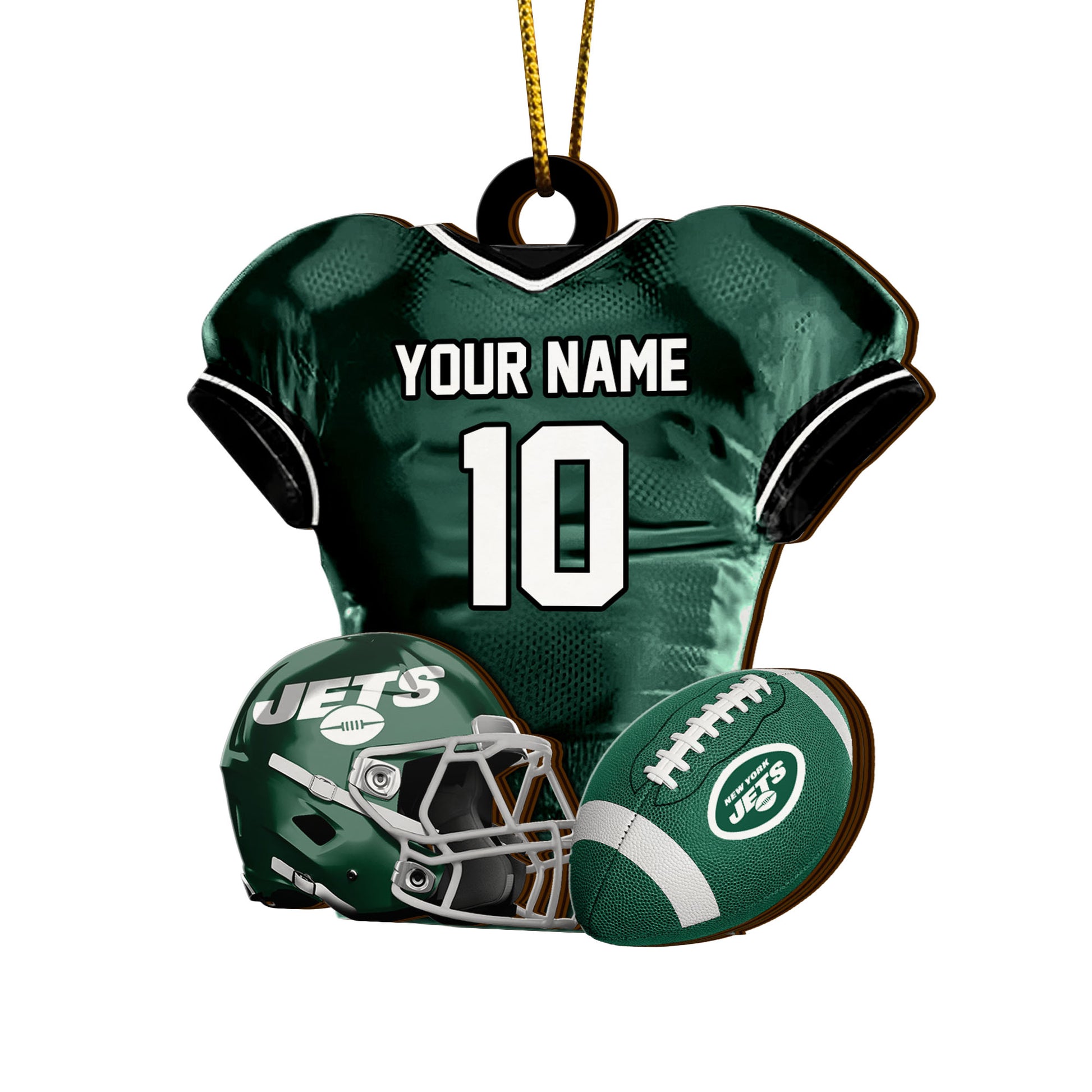 New York Jets 2 Layered Piece Wooden Ornament Custom Name And Number, Sport Team Ornament, Sport Gifts ETRG-52175