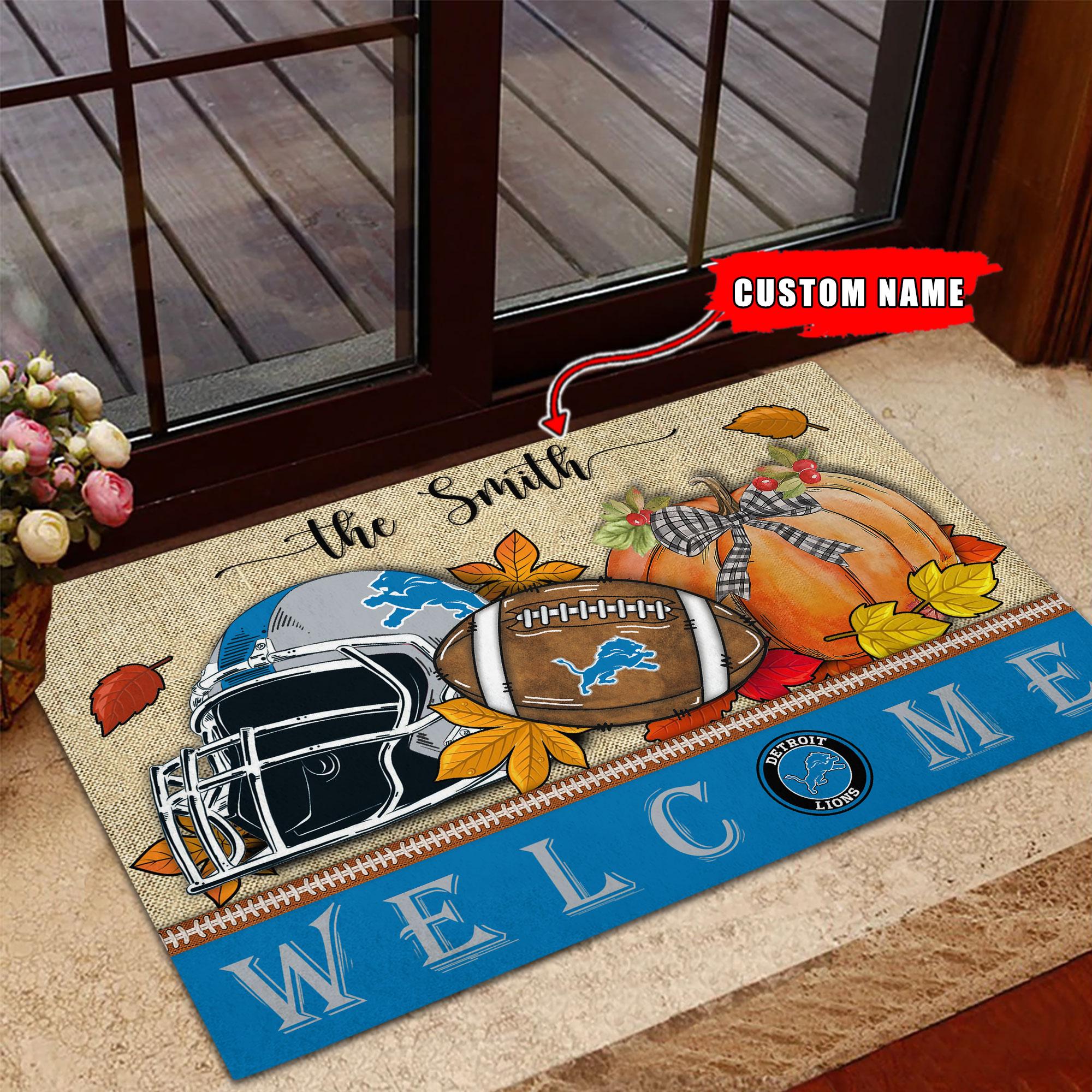 NFL11-Detroit Lions Welcome Fall Football Doormat - Custom name