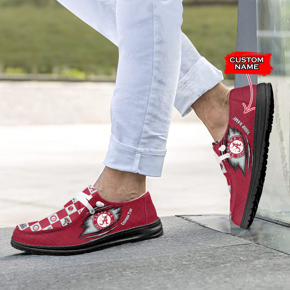 NCAA Alabama Crimson Tide Custom Name Hey Dude Shoes 01 CH1