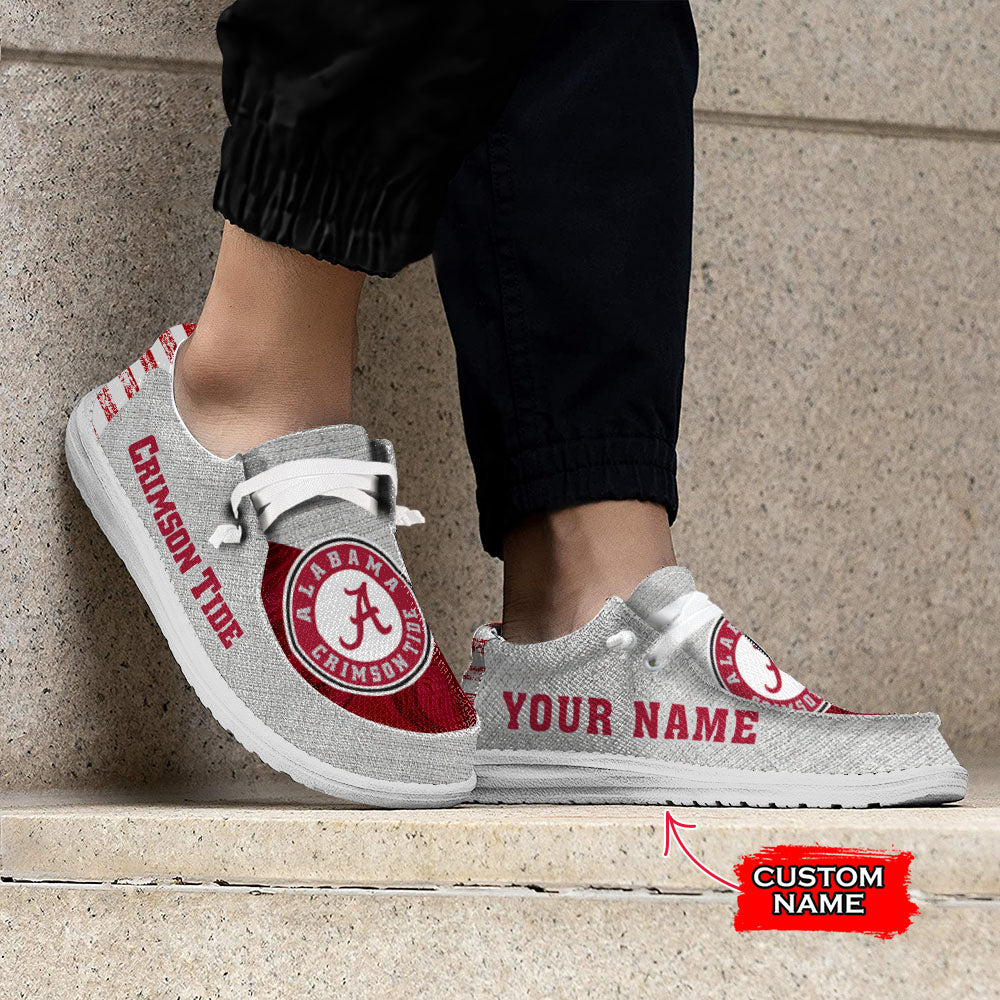 NCAA Alabama Crimson Tide Custom Name Hey Dude Shoes 13 M79