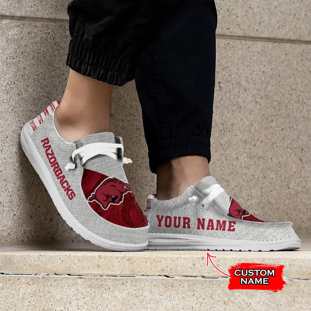 NCAA Arkansas Razorbacks Custom Name Hey Dude Shoes 13 M79