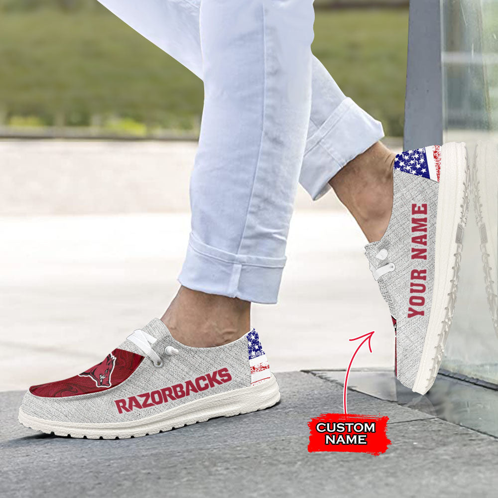 NCAA Arkansas Razorbacks Custom Name Hey Dude Shoes 13 M79