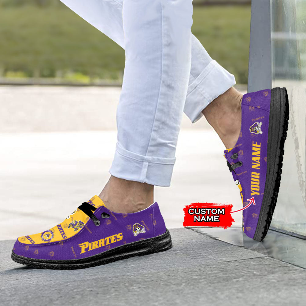 NCAA East Carolina Pirates Custom Name Hey Dude Shoes 01 M7