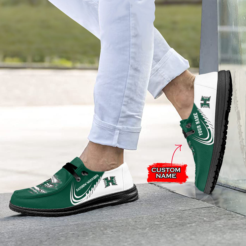 NCAA Hawaii Rainbow Warriors Custom Name Hey Dude Shoes 10 M79