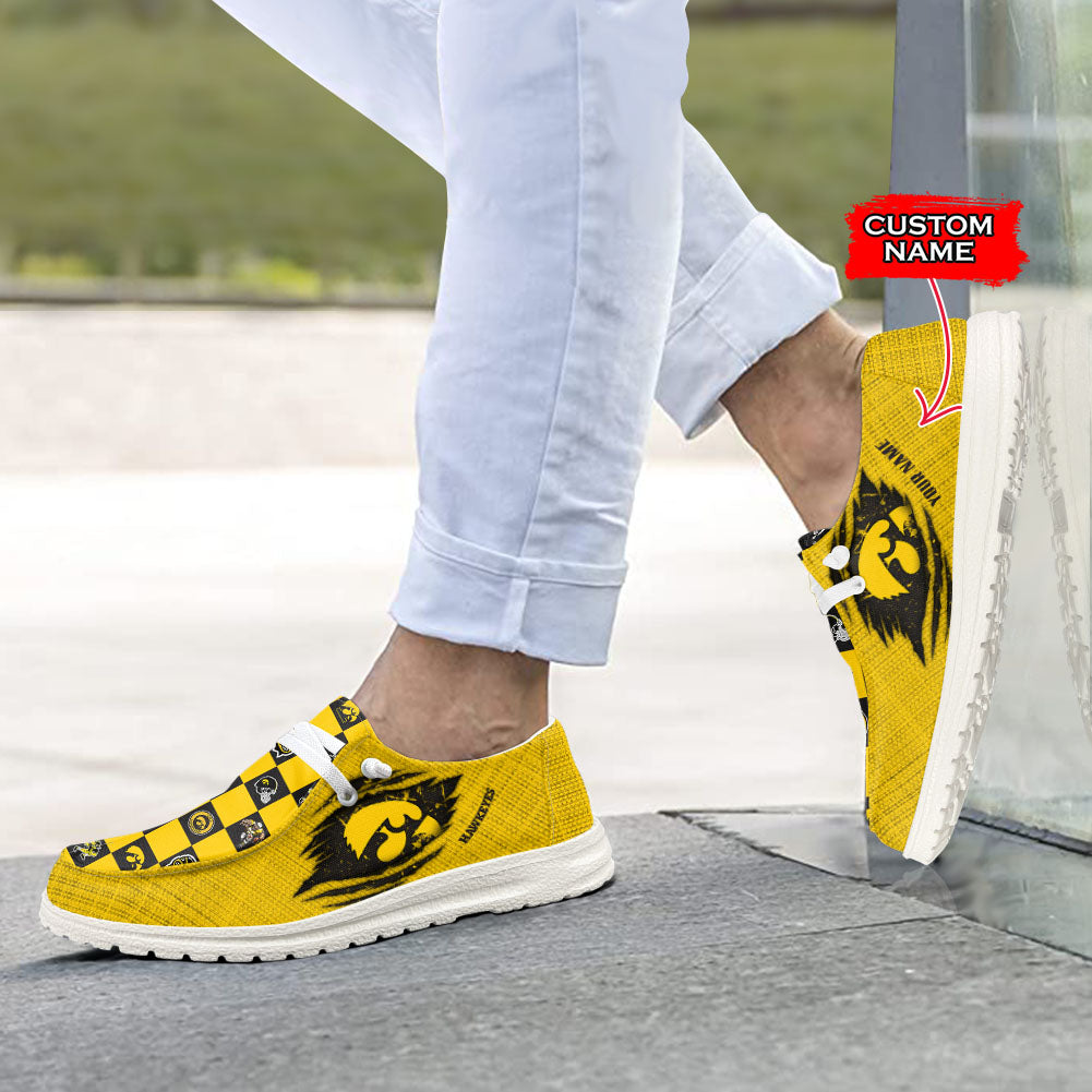 NCAA Iowa Hawkeyes Custom Name Hey Dude Shoes 01 CH1