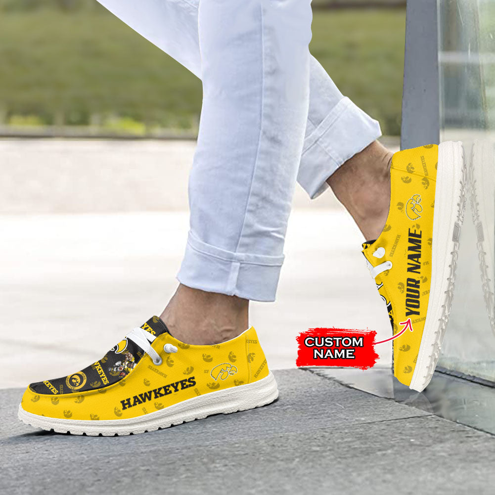 NCAA Iowa Hawkeyes Custom Name Hey Dude Shoes 01 M7