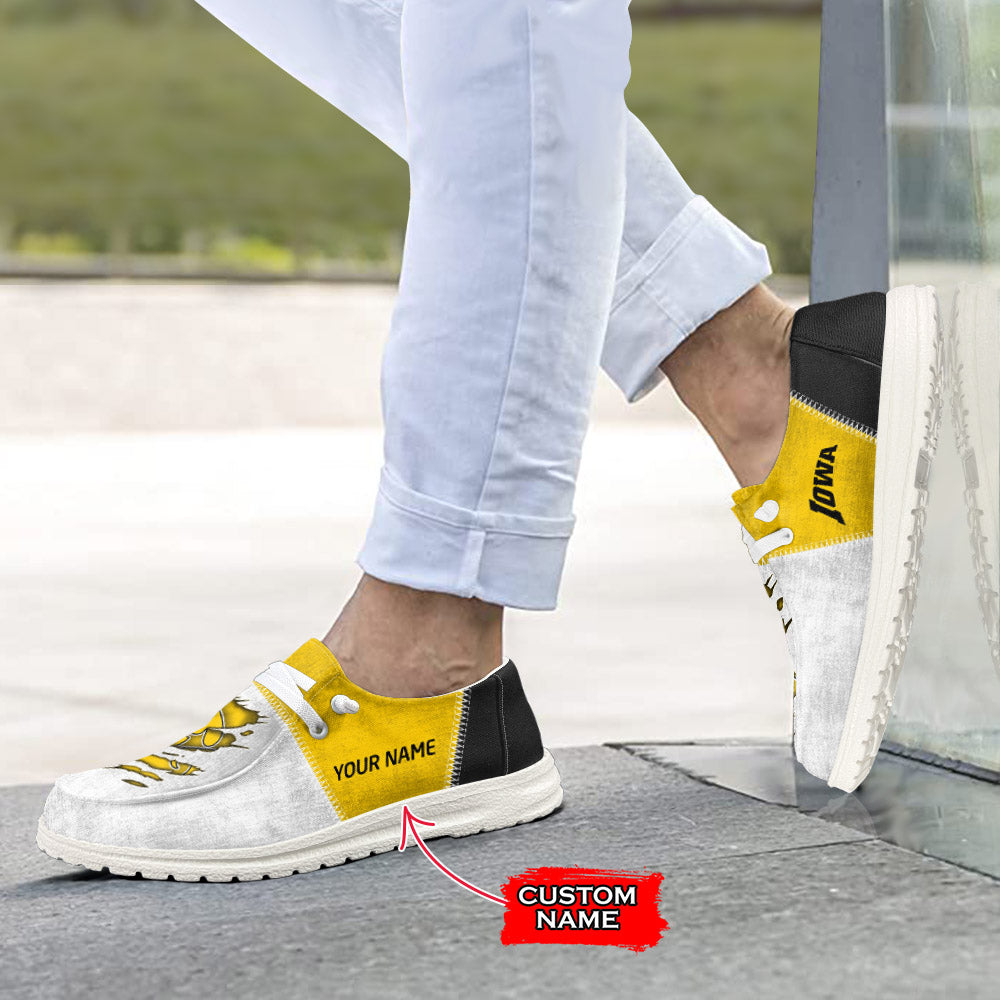 NCAA Iowa Hawkeyes Custom Name Hey Dude Shoes 09 M79