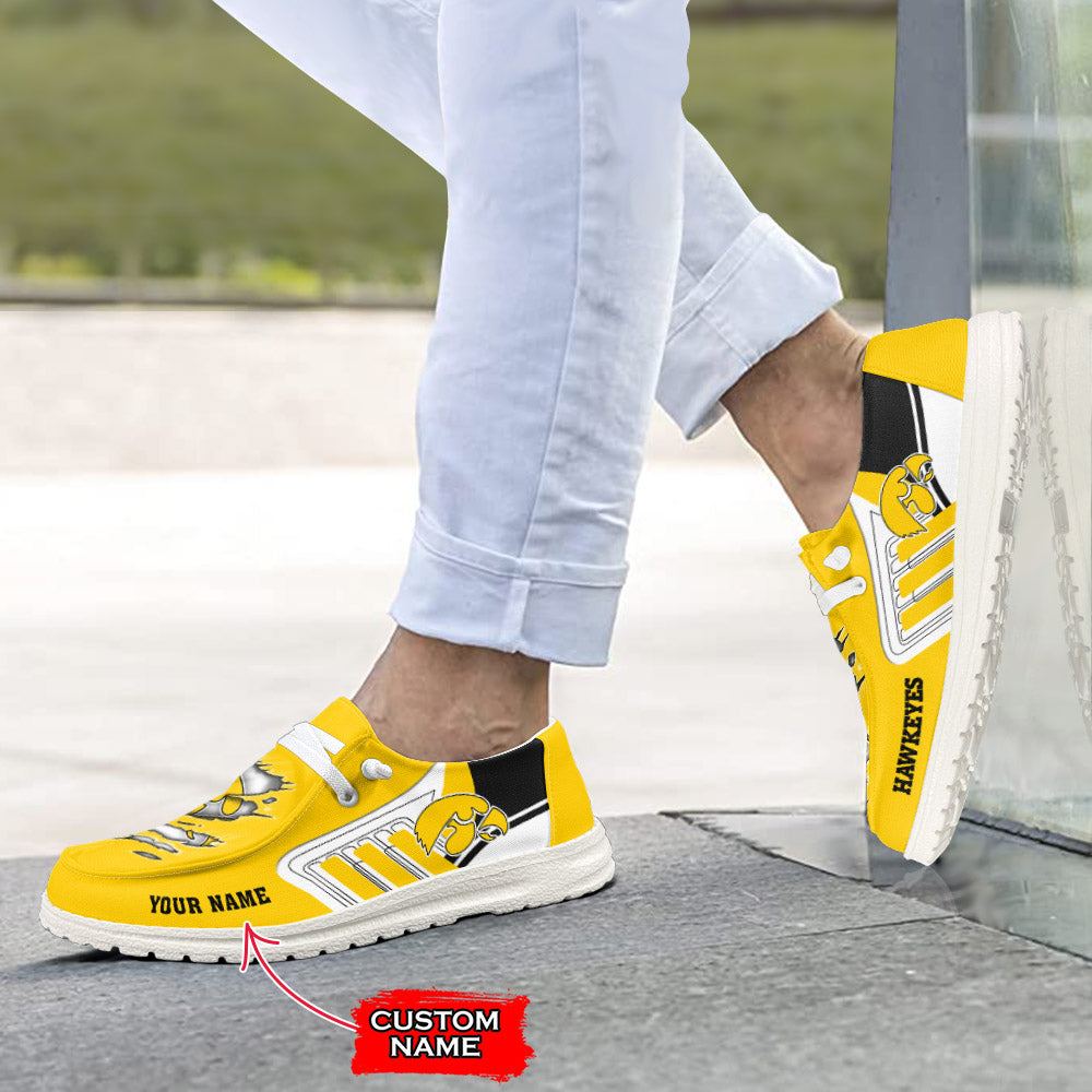 NCAA Iowa Hawkeyes Custom Name Hey Dude Shoes 11 M79
