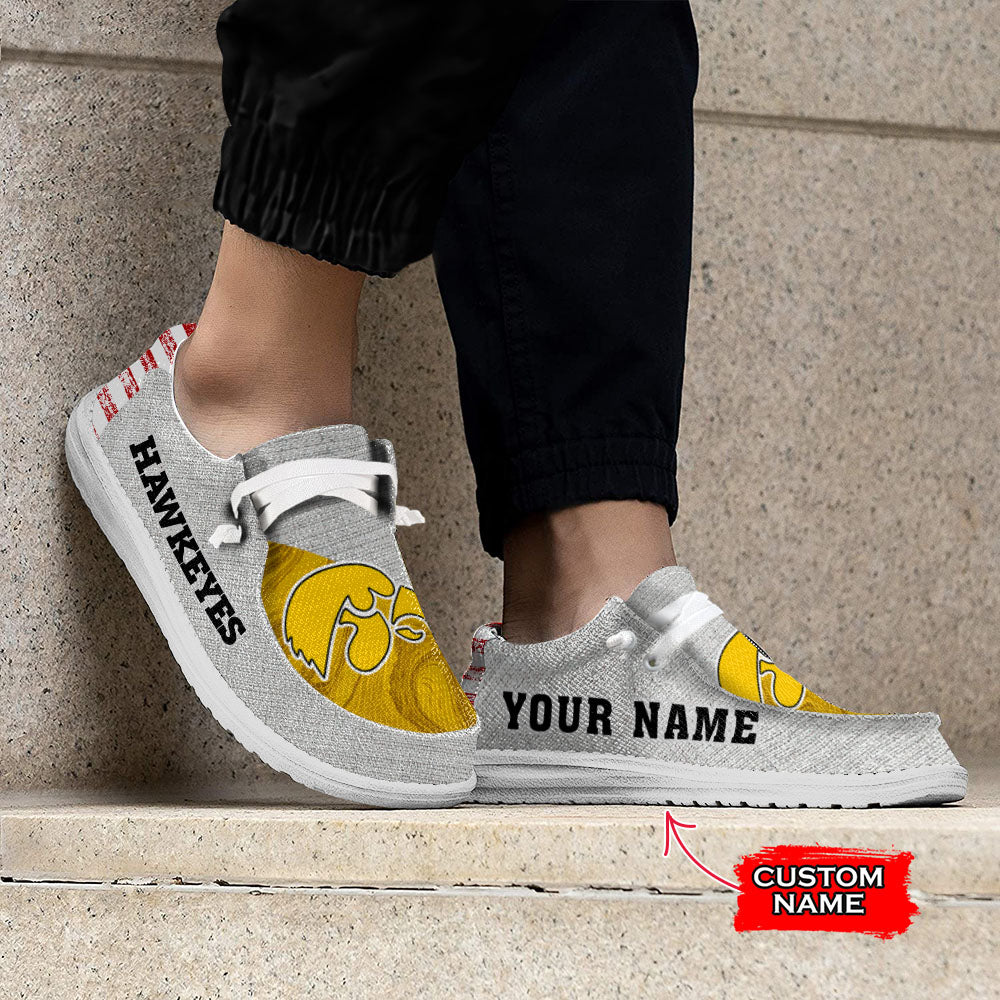 NCAA Iowa Hawkeyes Custom Name Hey Dude Shoes 13 M79