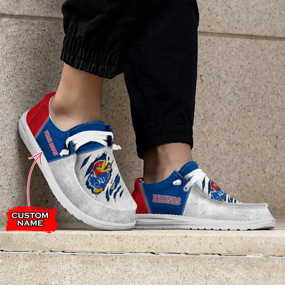 NCAA Kansas Jayhawks Custom Name Hey Dude Shoes 09 M79