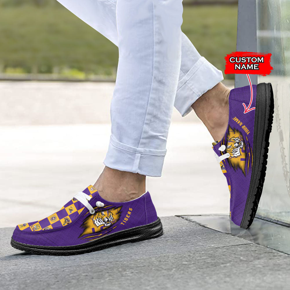 NCAA LSU Tigers Custom Name Hey Dude Shoes 01 CH1