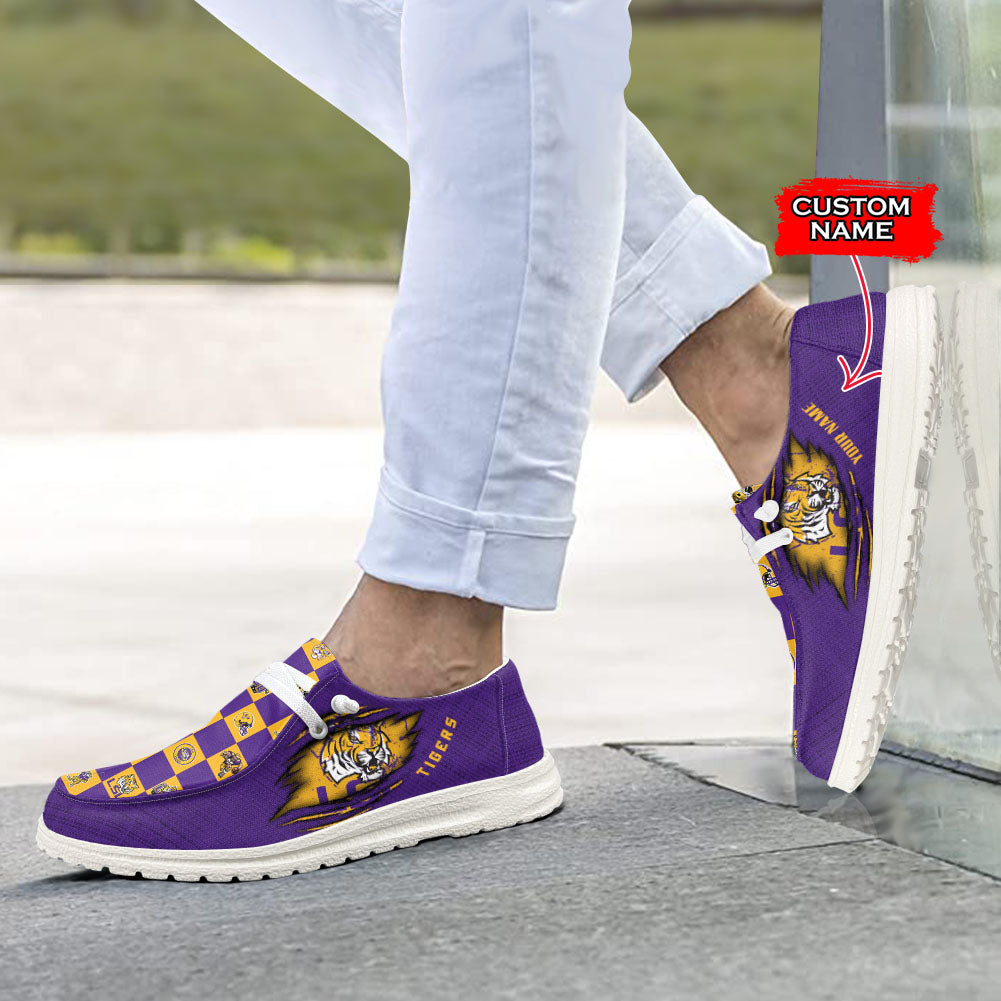 NCAA LSU Tigers Custom Name Hey Dude Shoes 01 CH1