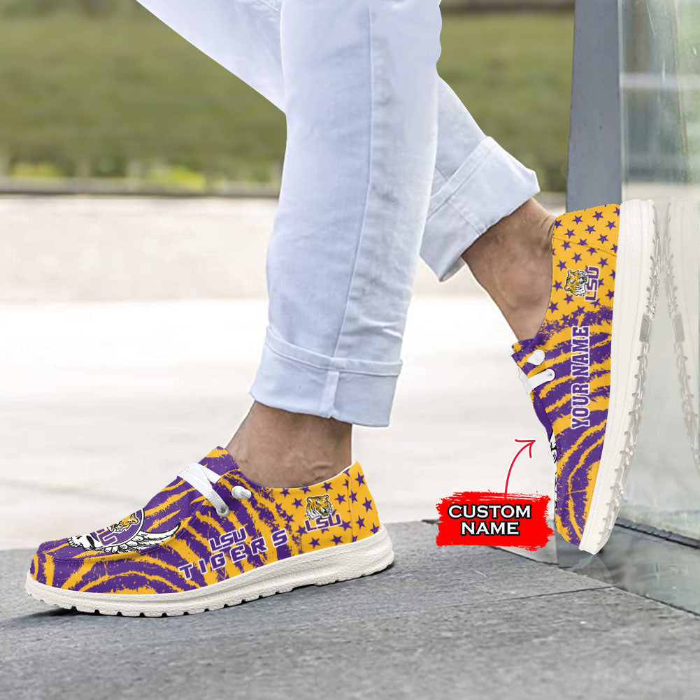 NCAA LSU Tigers Custom Name Hey Dude Shoes 08 M7