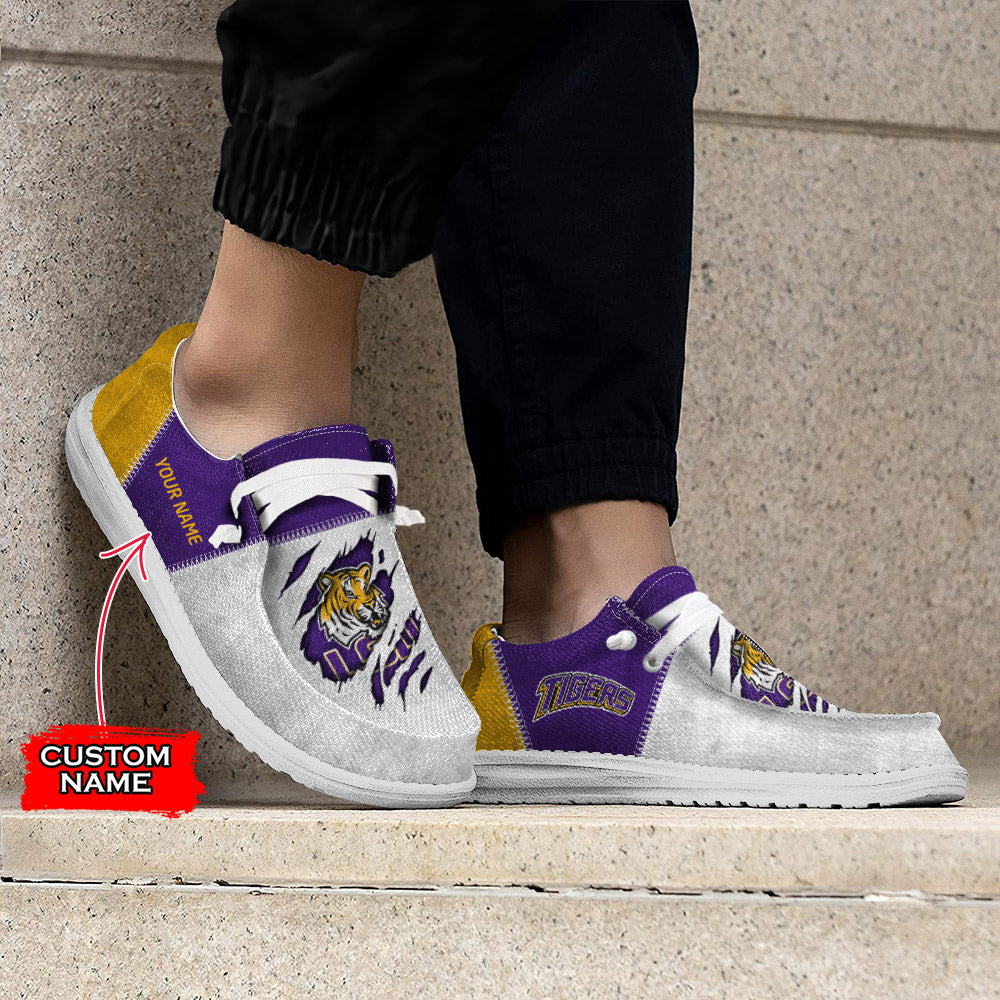 NCAA LSU Tigers Custom Name Hey Dude Shoes 09 M79