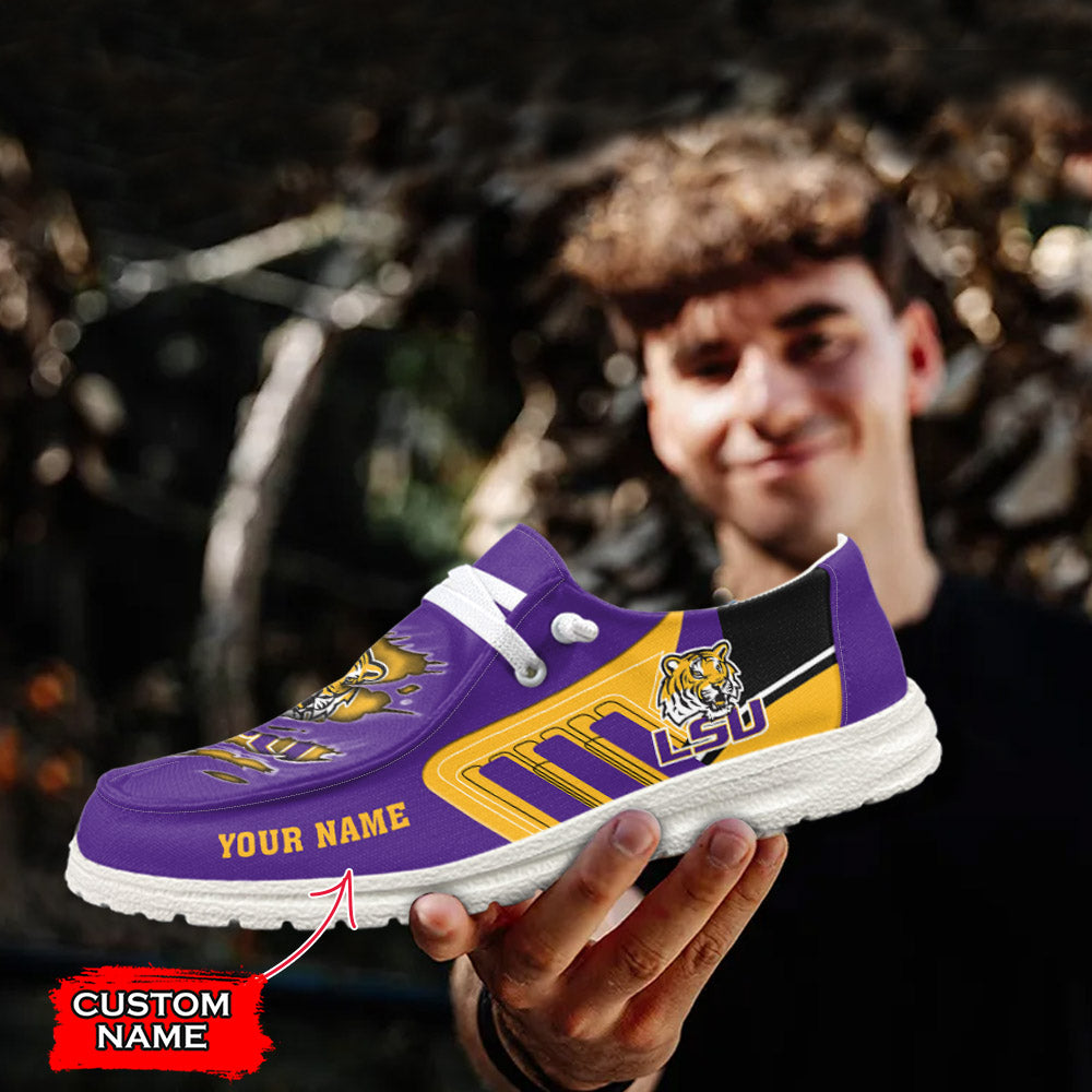 NCAA LSU Tigers Custom Name Hey Dude Shoes 11 M79