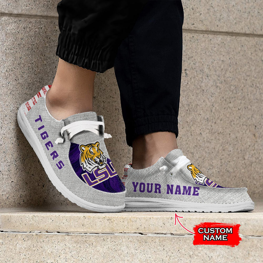 NCAA LSU Tigers Custom Name Hey Dude Shoes 13 M79