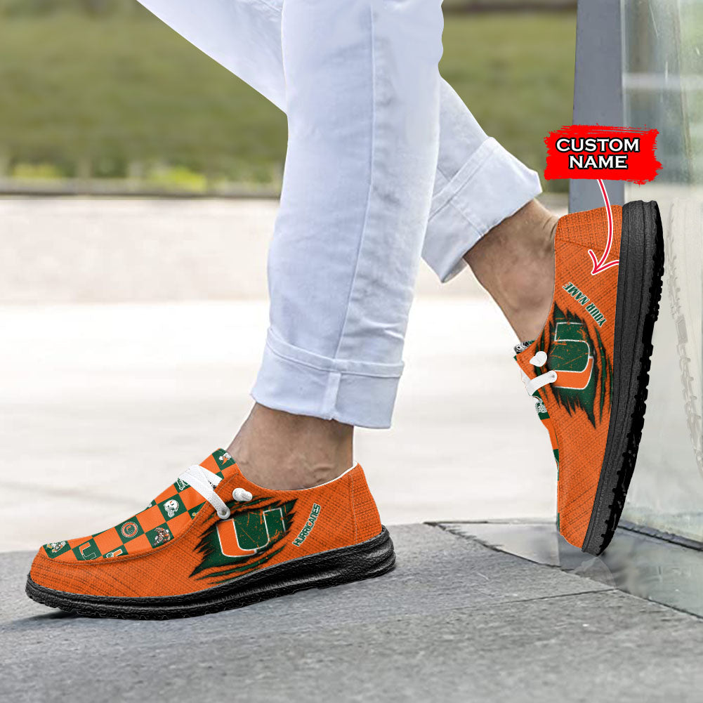 NCAA Miami Hurricanes Custom Name Hey Dude Shoes 01 CH1